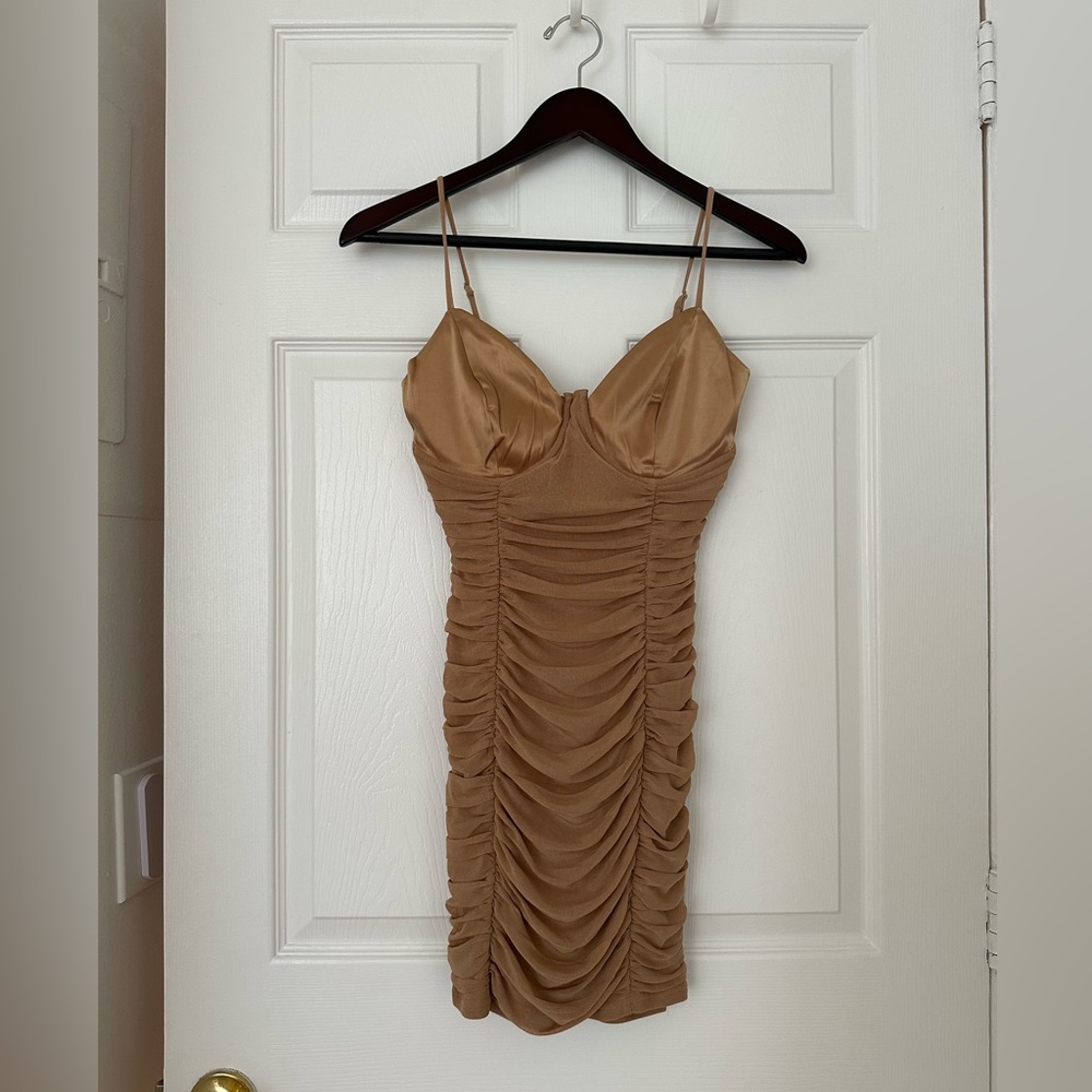 Shein Tan Ruched Dress